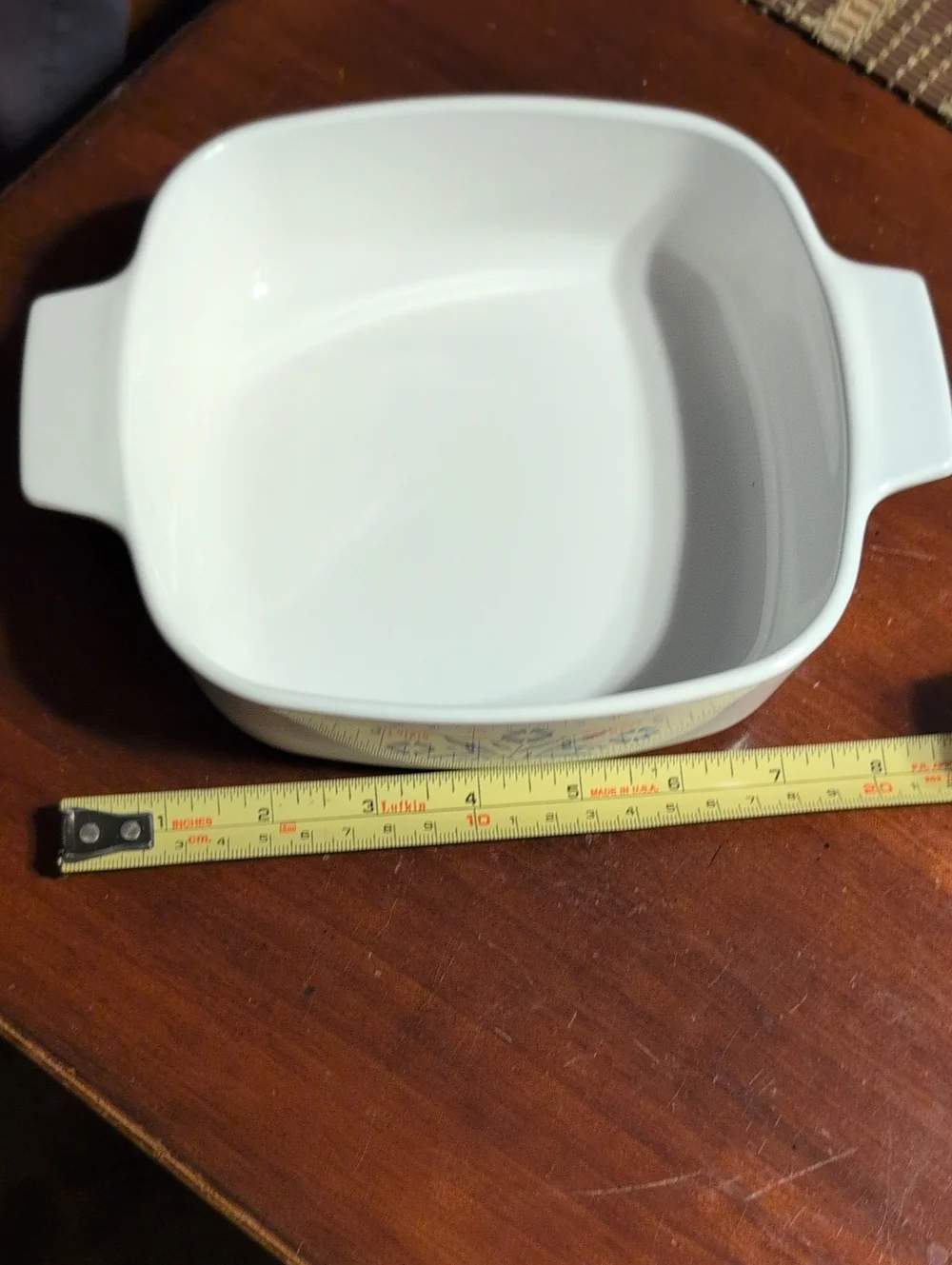 Vintage 1 Quart Corning Ware White Ceramic Baking Dish with Blue Floral Accent